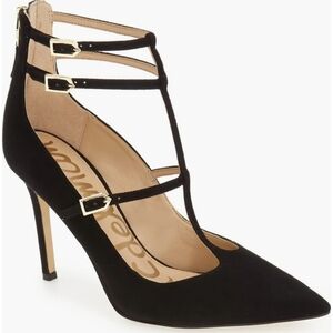 WOMEN'S SAM EDELMAN BLACK SUEDE T STRAP HEELS SHOES SZ 8 $150 Nordstrom